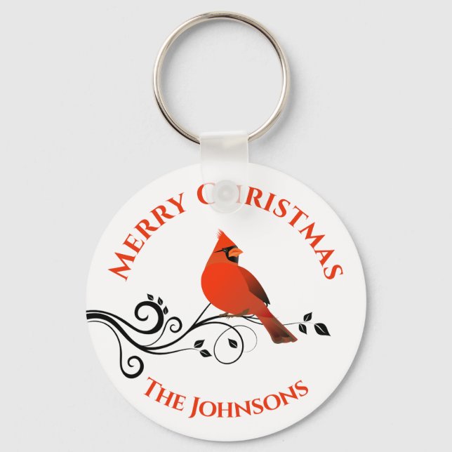 Llavero de pájaro cardenal rojo de Navidad (Anverso)