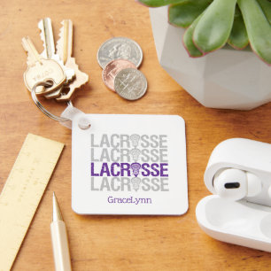 Llavero de palabra de Lacrosse con textura morada