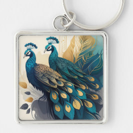 Llavero de pavo real Art Deco