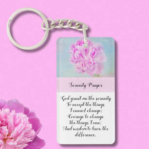 Llavero de peonía rosa de la oración de la serenid