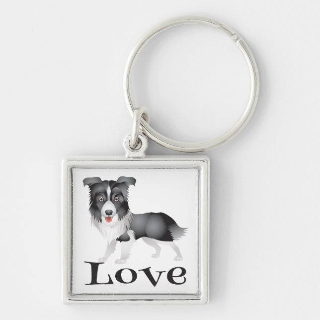 Llavero de perro cachorro Border Collie de amor (Frente)