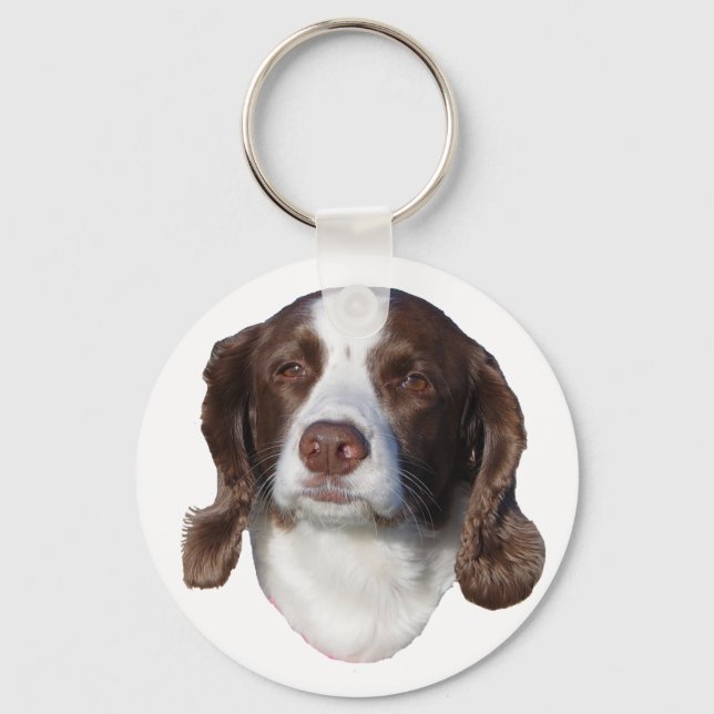 Llavero de perro marrón y blanco (Anverso)