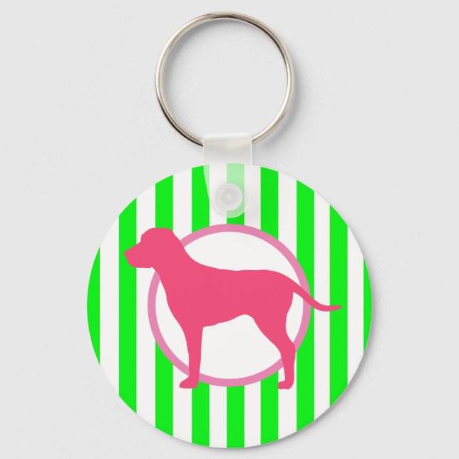 Llavero de perro rosa con rayas (Anverso)