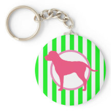 Llavero de perro rosa con rayas