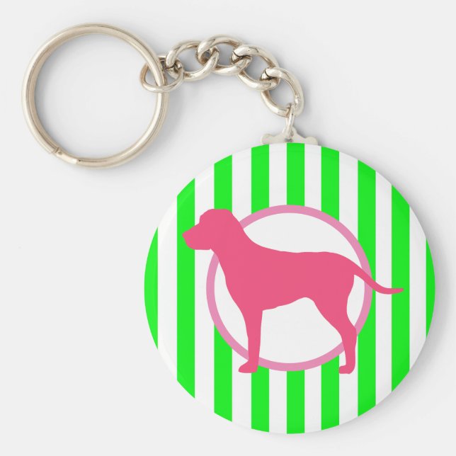 Llavero de perro rosa con rayas (Frente)