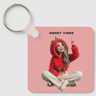 Llavero de personaje de sudadera con fresa de vibr