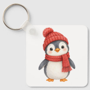 Llavero de pingüino con sombrero de punto