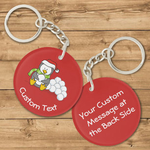 Llavero de Pingüino de Navidad Sentado con Bolas d