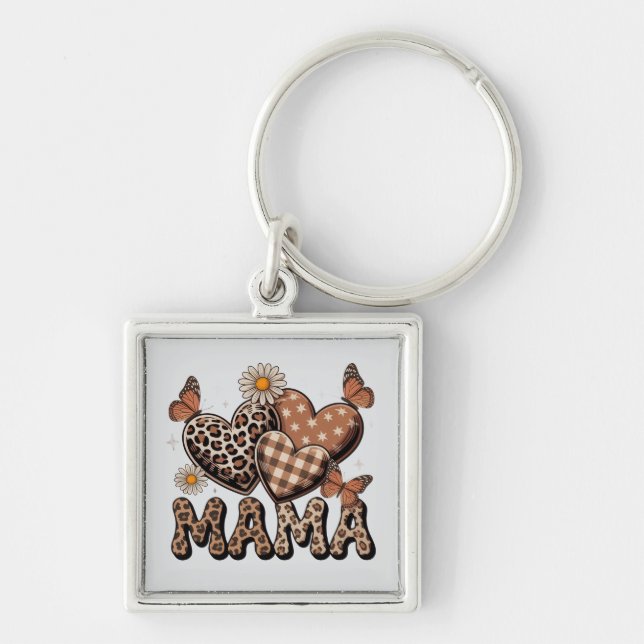 Llavero de plata con estampado de leopardo y coraz (Frente)