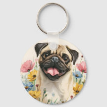 Llavero de Pug – Acuarela
