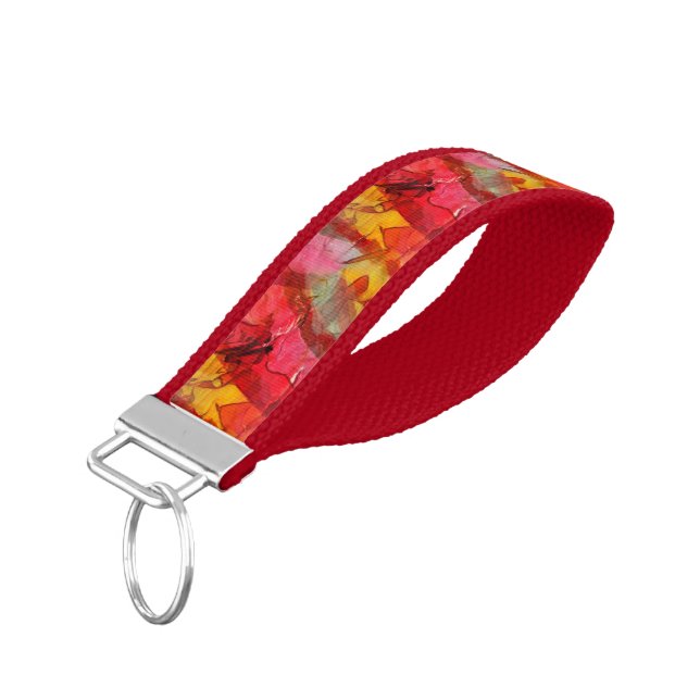 Llavero De Pulsera Amarillo rojo del arte de la acuarela (Angulado hacia abajo)