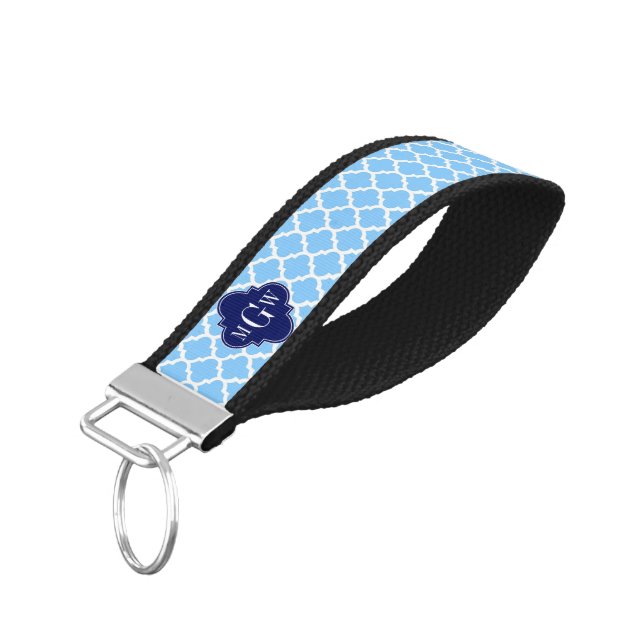 Llavero De Pulsera Azul cielo marroquí #5 Azul marino 3 Monograma ini (Angulado hacia abajo)