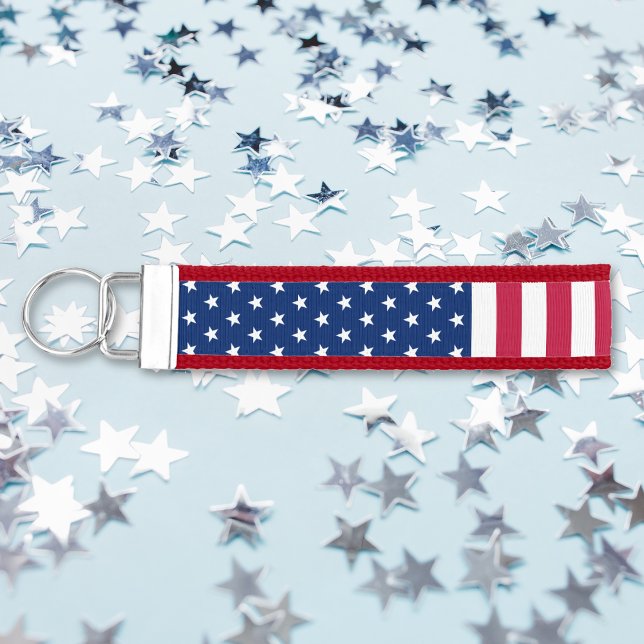 Llavero De Pulsera Bandera de Estados Unidos Estrellas Banda de las b (USA Flag Stars Stripes Wrist Band Key Ring Chain)