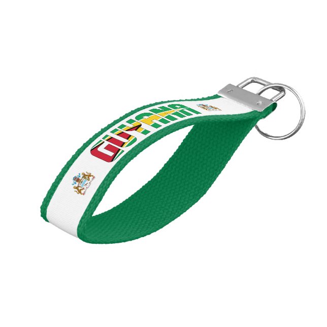 Llavero De Pulsera Bandera de Guyana encantando a patriotas (Angulado hacia arriba)