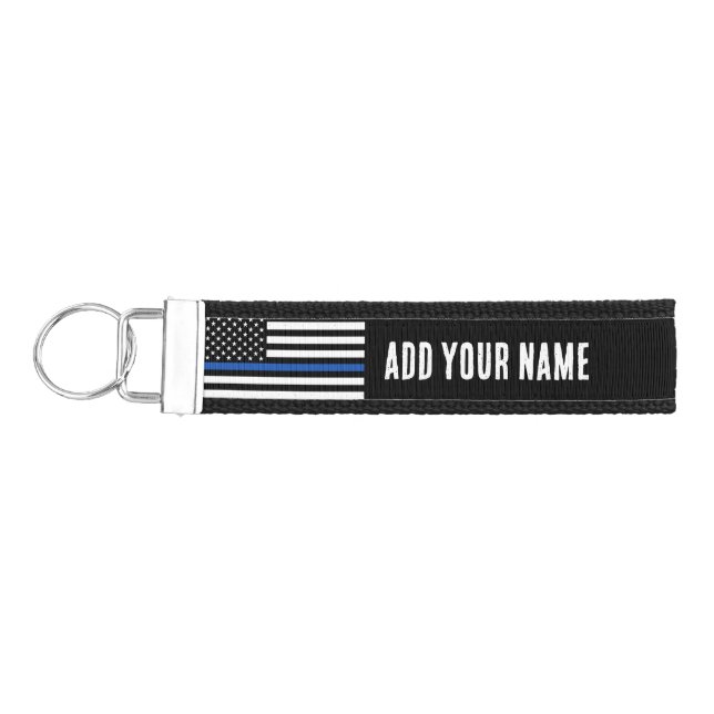 Llavero De Pulsera Bandera delgada de la línea azul (Llaves lado izquierdo)