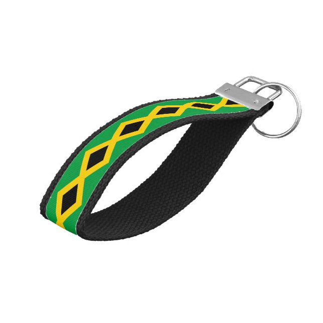 Llavero De Pulsera Bandera jamaiquina y moda de muñeca de Jamaica (Angulado hacia arriba)