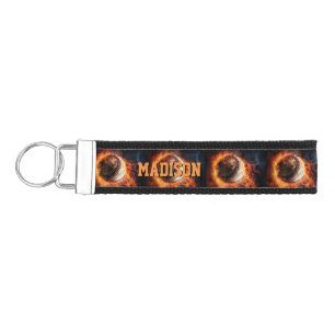 Llavero De Pulsera Béisbol con nombre personalizado en llamas