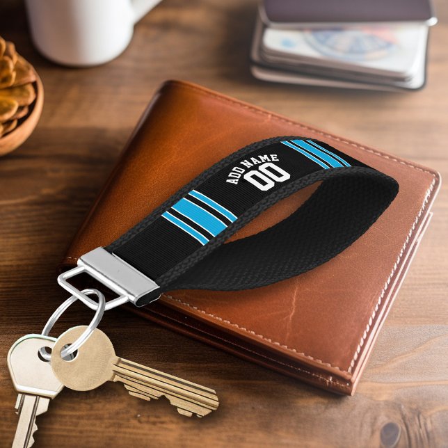 Llavero De Pulsera Black Blue Sports Jersey con tu nombre y número (Personalized keychain - Add name or monogram)