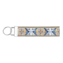 Llavero De Pulsera Blue Gold White Talavera Azulejo look Keychain