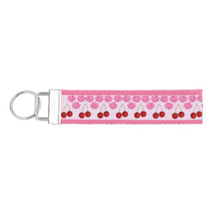 Llavero De Pulsera Boda Primavera Rosa Flor de cerezo y cerezas