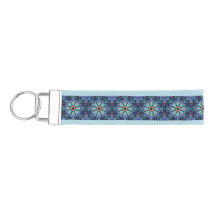 Llavero De Pulsera Caleidoscopio azul del fractal del vintage de