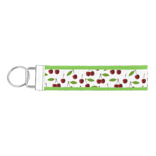Llavero De Pulsera Cerezo Rojo, Patrón De Cerezas, Hojas, Fruta