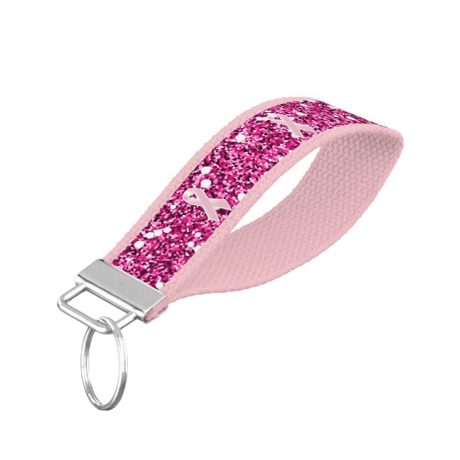 Llavero De Pulsera Cinta rosa y Purpurina falso (Angulado hacia abajo)