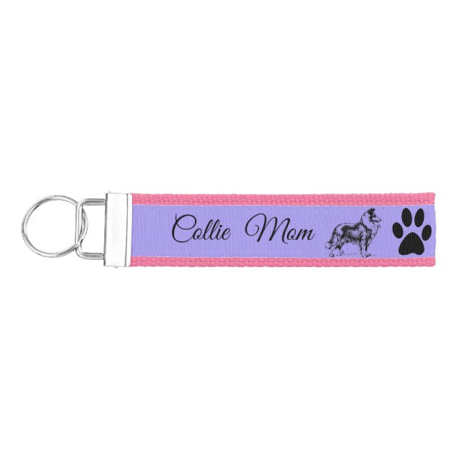 Llavero De Pulsera Collie Mom con Paw Print *Personaliza* (Llaves lado izquierdo)