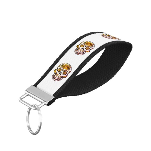 Llavero De Pulsera Cráneo de azúcar rosa amarillo (Angulado hacia abajo)