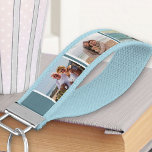 Llavero De Pulsera Crea tu propia tormenta de Collage de fotos 6 gris<br><div class="desc">Crea un regalo único con tu propio collage de fotos en esta útil cadena de teclas azul claro y blanco para muñecas. El diseño muestra tus fotos favoritas sobre un fondo azul y blanco de tormenta. La plantilla está preparada para que pueda añadir hasta 6 imágenes diferentes en una tira...</div>