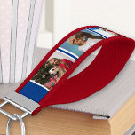 Llavero De Pulsera Crea tu propio Collage de fotos 6 rojo blanco y az<br><div class="desc">Crea un regalo único con tu propio collage de fotos en esta útil cadena de teclas blanca y azul de muñeca. El diseño presenta tus fotos favoritas en un fondo azul y blanco. La plantilla está preparada para que pueda añadir hasta 6 imágenes diferentes en una tira de fotos alrededor...</div>