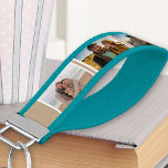 Llavero De Pulsera Crea tu propio Collage de fotos Aqua Brown White<br><div class="desc">Transforme este llavero de muñeca acuática en un regalo único con su propio collage de fotos. El diseño presenta tus fotos favoritas con un fondo marrón claro y blanco. La plantilla está preparada para que pueda añadir hasta 6 imágenes diferentes en una tira de fotos alrededor de la banda de...</div>