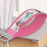 Llavero De Pulsera Crea tu propio Collage de fotos de 6 - Blanco rosa<br><div class="desc">Convierte este útil teclado de muñeca en un regalo especial, añadiendo su propio collage de fotos. El diseño presenta tus fotos favoritas en un fondo rosa y blanco. La plantilla está preparada para que pueda añadir hasta 6 imágenes diferentes en una tira de fotos alrededor de la banda de muñecas....</div>