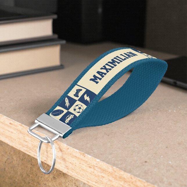 Llavero De Pulsera Cute Modern Blue Checkered Icons Pattern Boy's Fun (Subido por el creador)