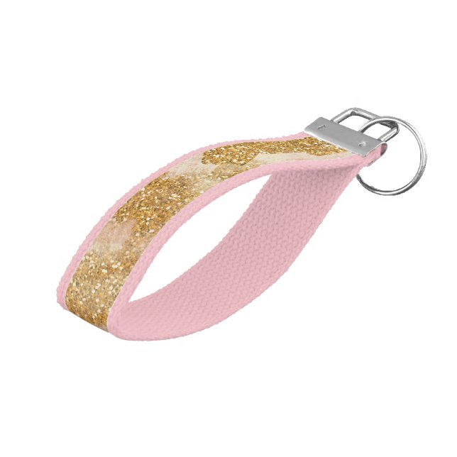 Llavero De Pulsera De oro apenada purpurina rosado texturizada *~* (Angulado hacia arriba)