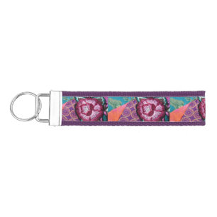 Llavero De Pulsera El bordado de flor Rosa se ve colorido
