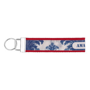 Llavero De Pulsera Elegante damasco Blue toile de jouy monograma