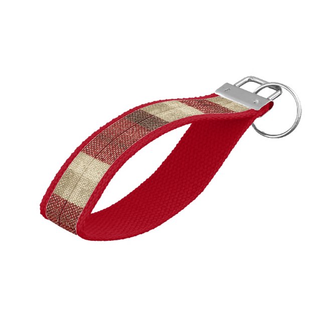 Llavero De Pulsera Elegante Estampado de Cuadros Burgundy Marfil Rojo (Angulado hacia arriba)