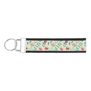 Llavero De Pulsera Estampado de flores con los gatos del dibujo