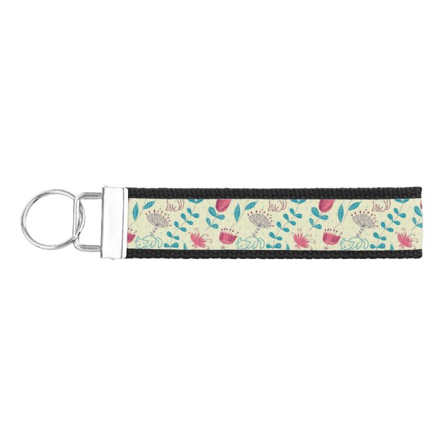 Llavero De Pulsera Estampado de flores con los gatos del dibujo (Llaves lado izquierdo)