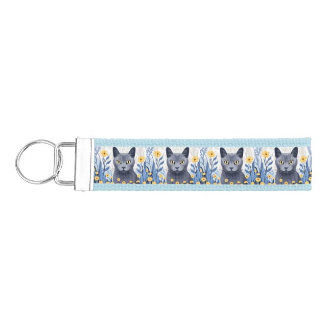 Llavero De Pulsera Flores amarillas de gato azul ruso (Llaves lado izquierdo)