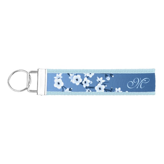 Llavero De Pulsera Flores de cerezo azul Monograma (Llaves lado izquierdo)