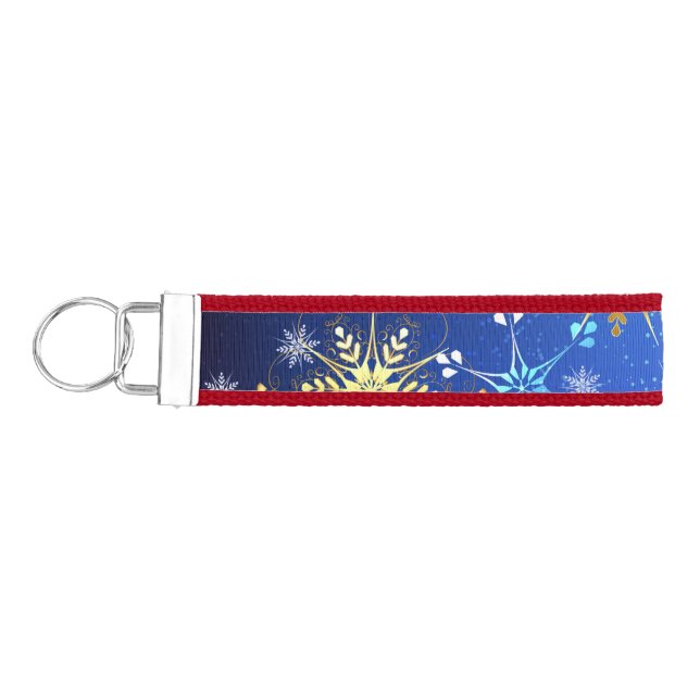 Llavero De Pulsera Fondo azul XMAS con copos de nieve dorados (Llaves lado izquierdo)