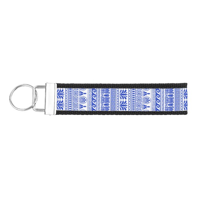 Llavero De Pulsera Fret griego, patrón mediterráneo, azul (Llaves lado izquierdo)