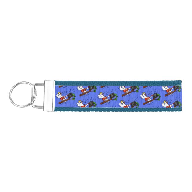 Llavero De Pulsera Graciosa cacatúa tocando el personalizado de guita (Llaves lado izquierdo)