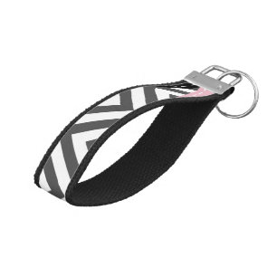 Llavero De Pulsera Gris Zigzag, Gris Chevron, Zigzag Pattern, Rosa
