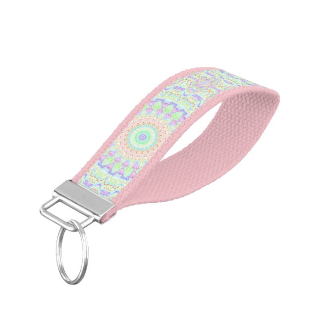 Llavero De Pulsera Groovy Funky Boho Hippie Rainbow Resumen Mandala (Angulado hacia abajo)