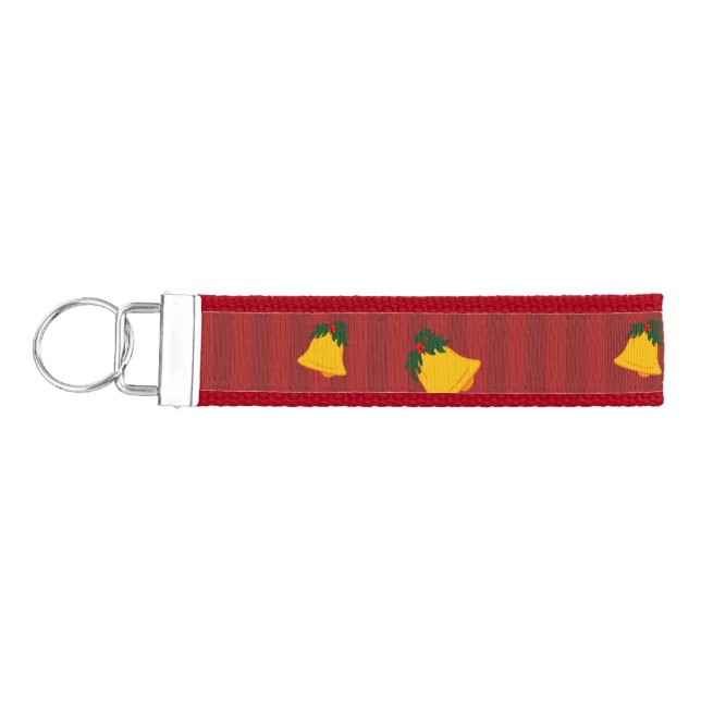 Llavero De Pulsera Holiday Red Gold Stripe Bells Christmas (Llaves lado izquierdo)