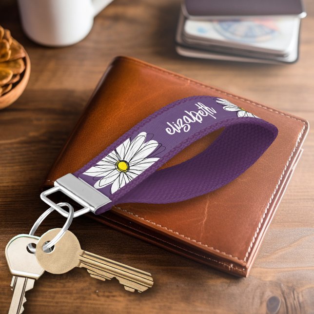 Llavero De Pulsera Ilustracion Daisy Floral de moda - amarillo violet (Personalized Keychain - Whimsical Daisy)