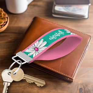 Llavero De Pulsera Ilustracion de margarita floral de moda - rosa y v